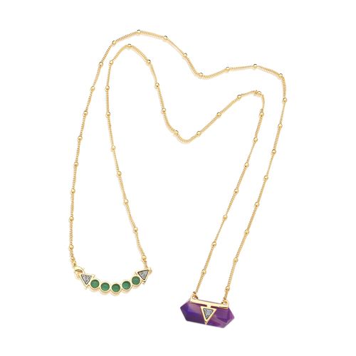 Colar Santa Clara - Ágata Roxa, Ágata Verde e Drusa Metalizada - Coleção Califórnia Dreamin Banho: Folheado a Ouro