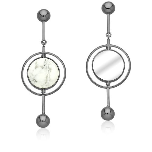 Brinco Luz - Haulita e Espelho - Coleção Reflexo Banho: Ródio Negro