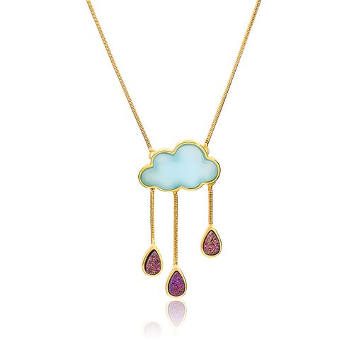 Colar Rain - Ágata Azul e Drusa Multicolorida - Coleção Lolinha Dream Banho: Folheado a Ouro