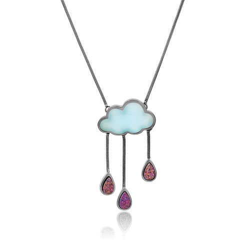 Colar Rain - Ágata Azul e Drusa Multicolorida - Coleção Lolinha Dream Banho: Ródio Negro