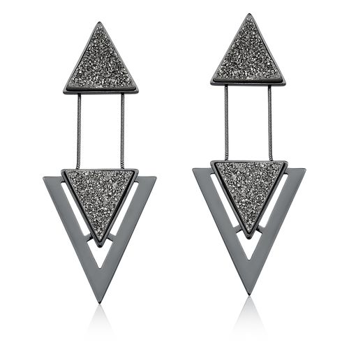 Brinco Two Pieces - Drusa Metalizada - Coleção Geometric Banho: Ródio Negro