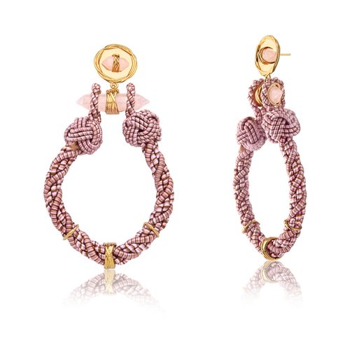 Brinco Etnico - Quartzo Rosa - Coleção Origens Banho: Folheado a Ouro