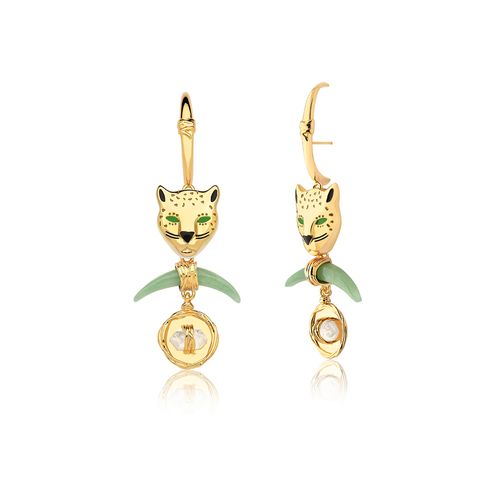 Brinco Fauna - Quartzo Verde e Cristal - Coleção Origens Banho: Folheado a Ouro