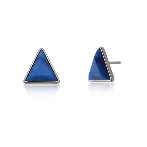 Brinco Triangle - Quartzo Azul Anil - Coleção Geometric Banho: Ródio Negro