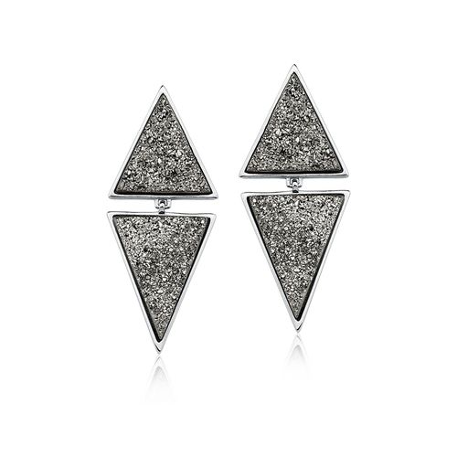 Brinco Small Two Pieces - Drusa Metalizada – Coleção Geometric Banho: Ródio Negro