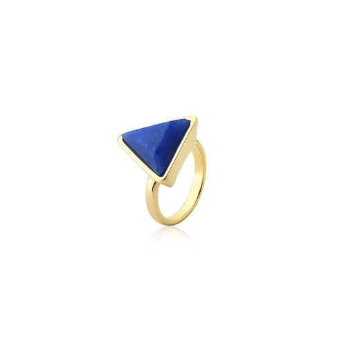 Anel Little Triangle - Quartzo Azul Anil - Coleção Geometric Banho: Folheado a Ouro
