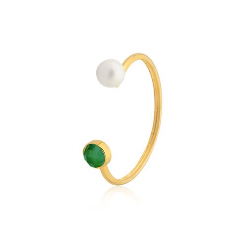 Pulseira Blanc Bebê - Ágata Verde e Pérola - Coleção Blanc Banho: Folheado a Ouro