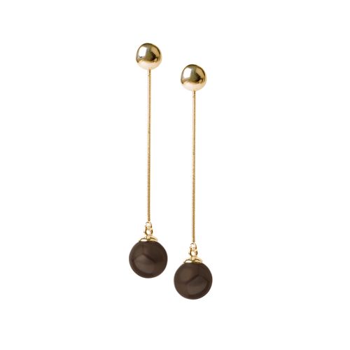 Brinco Longo Chanel - Quartzo Fumê - Coleção Lady Banho: Folheado a Ouro