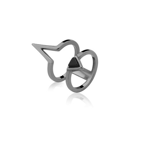 Anel Layers Seta - Obsidiana Preta - Coleção Layers Banho: Ródio Negro