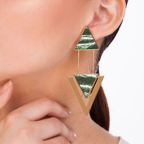 Brinco Two Pieces - Olho de Tigre Verde - Coleção Geometric Banho: Folheado a Ouro
