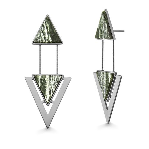 Brinco Two Pieces - Olho de Tigre Verde - Coleção Geometric Banho: Ródio Negro