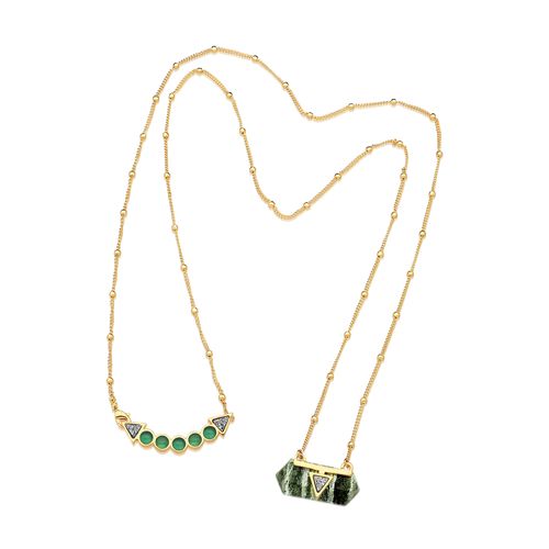 Colar Santa Clara - Ágata Verde, Olho de Tigre Verde e Drusa Metalizada - Coleção Califórnia Dreamin Banho: Folheado a Ouro