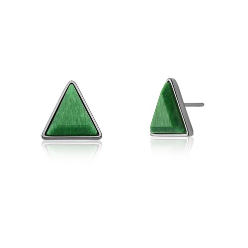 Brinco Triangle - Amazonita Verde - Coleção Geometric Banho: Ródio Negro