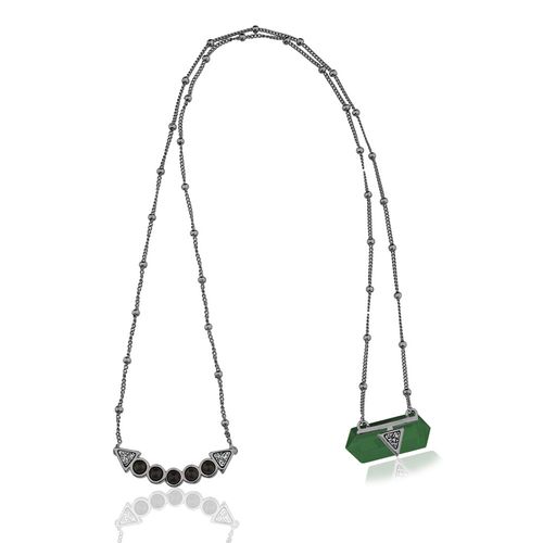 Colar Santa Clara - Ágata Verde, Obsidiana Preta e Drusa Metalizada - Coleção Califórnia Dreamin Banho: Ródio Negro