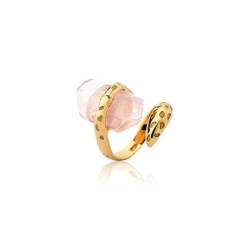 Anel Fauna - Quartzo Rosa - Coleção Origens Banho: Folheado a Ouro