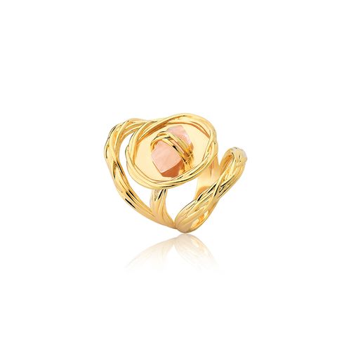 Anel Medalha - Quartzo Rosa - Coleção Origens Banho: Folheado a Ouro