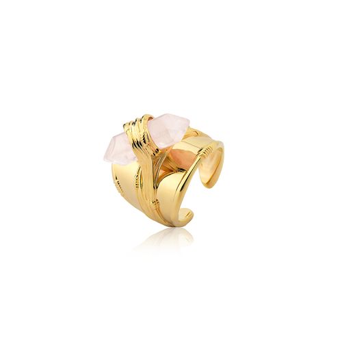 Anel Vintage - Quartzo Rosa - Coleção Origens Banho: Folheado a Ouro