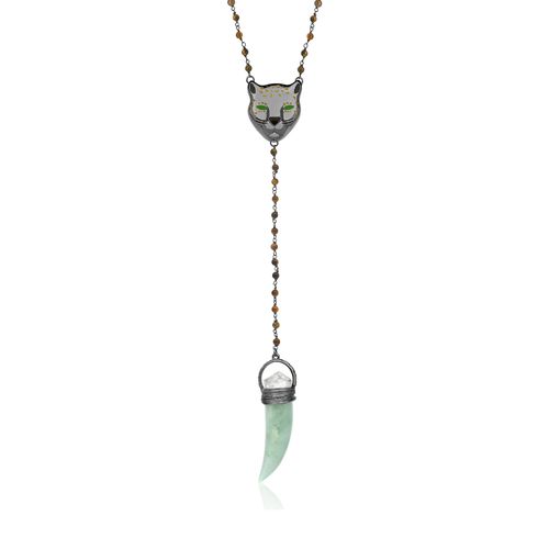 Colar Tercinho - Quartzo Verde e Cristal - Coleção Origens Banho: Ródio Negro