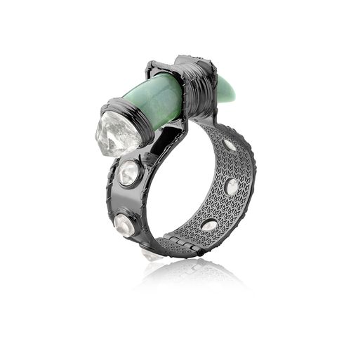 Pulseira Selvagem - Quartzo Verde e Cristal - Coleção Origens Banho: Ródio Negro
