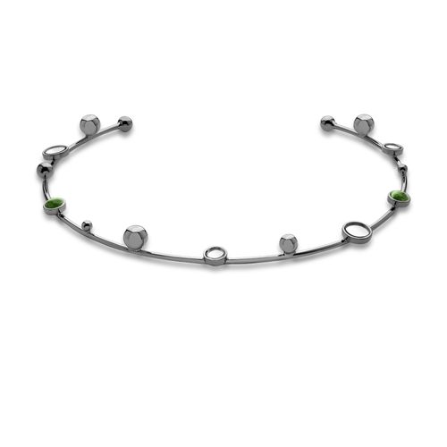 Colar Choker Infinito - Esmeralda e Espelho - Coleção Reflexo Banho: Ródio Negro