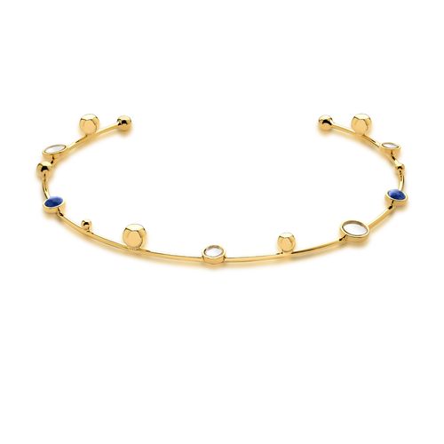 Colar Choker Infinito - Sodalita e Espelho - Coleção Reflexo Banho: Folheado a Ouro
