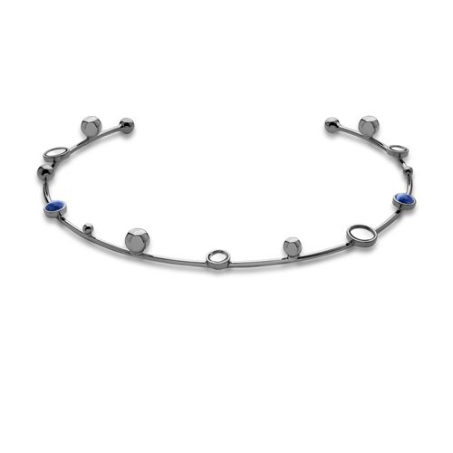 Colar Choker Infinito - Sodalita e Espelho - Coleção Reflexo Banho: Ródio Negro
