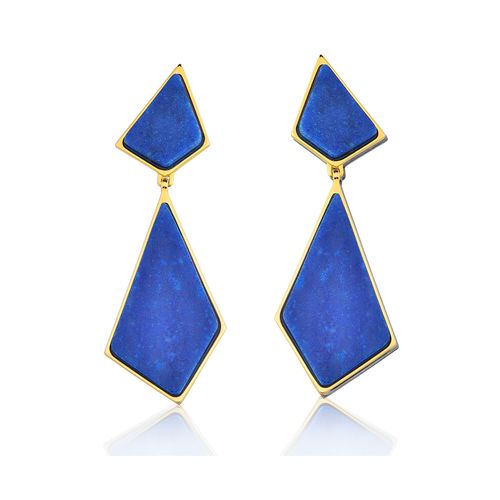 Brinco Pieces - Quartzo Azul Anil – Coleção Geometric Banho: Folheado a Ouro