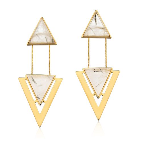 Brinco Two Pieces - Cristal Grafitado - Coleção Geometric Banho: Folheado a Ouro