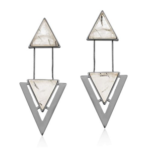 Brinco Two Pieces - Cristal Grafitado - Coleção Geometric Banho: Ródio Negro