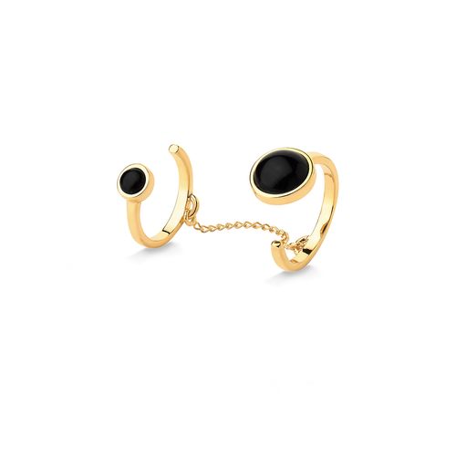 Anel Cuff - Ônix - Coleção Blanc Banho: Folheado a Ouro