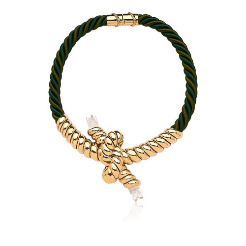 Colar Niord - Cristal e Verde - Coleção Collab MD + PatBo Banho: Folheado a Ouro