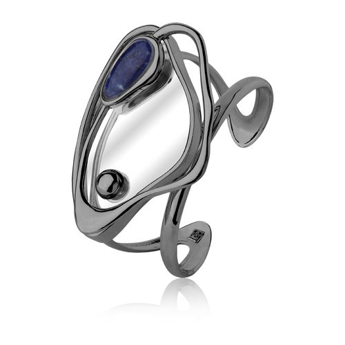 Pulseira Reflexo - Sodalita e Espelho - Coleção Reflexo Banho: Ródio Negro