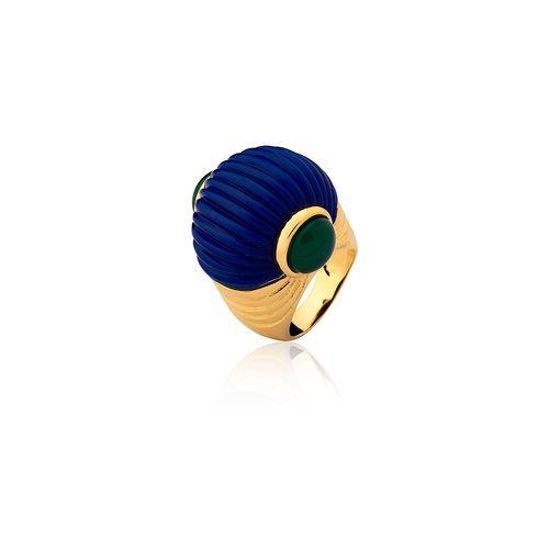 Anel Concha - Ágata Verde - Coleção Festa la Mare Banho: Folheado a Ouro