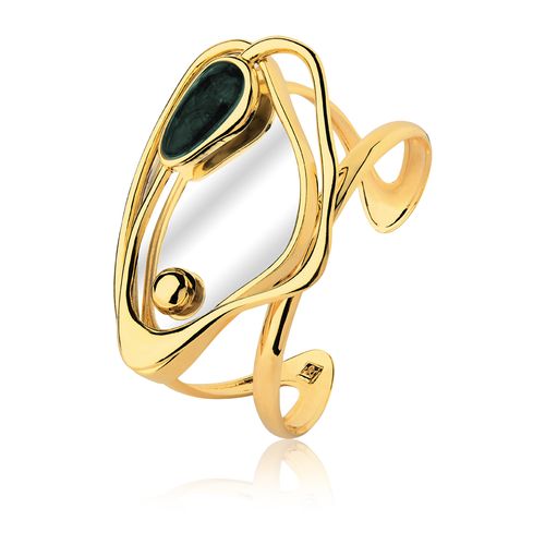 Pulseira Reflexo - Esmeralda e Espelho - Coleção Reflexo Banho: Folheado a Ouro