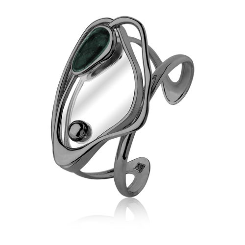Pulseira Reflexo - Esmeralda e Espelho - Coleção Reflexo Banho: Ródio Negro