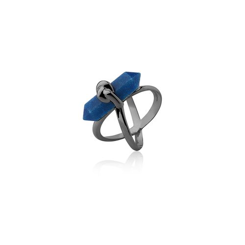 Anel Knot - Quartzo Azul Anil - Coleção In Love Banho: Ródio Negro