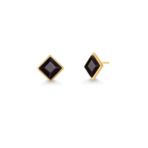 Brinco Tribal - Obsidiana Preta - Coleção Geometric Banho: Folheado a Ouro