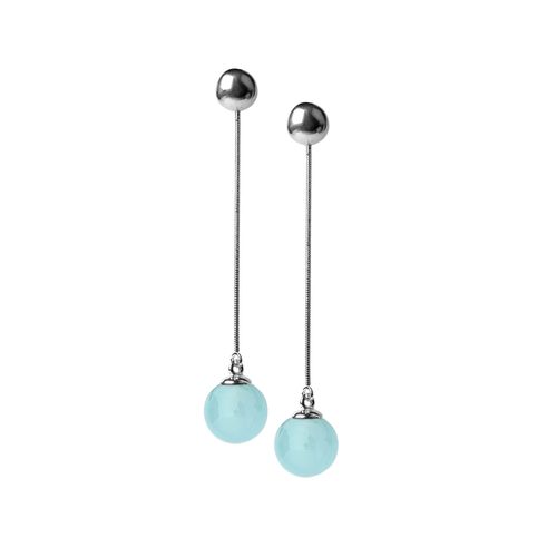 Brinco Longo Chanel - Ágata Azul - Coleção Lady Banho: Ródio Negro
