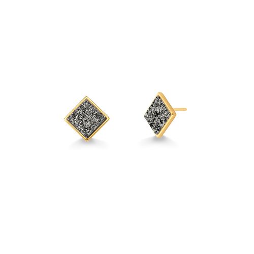 Brinco Tribal - Drusa Metalizada - Coleção Geometric Banho: Folheado a Ouro