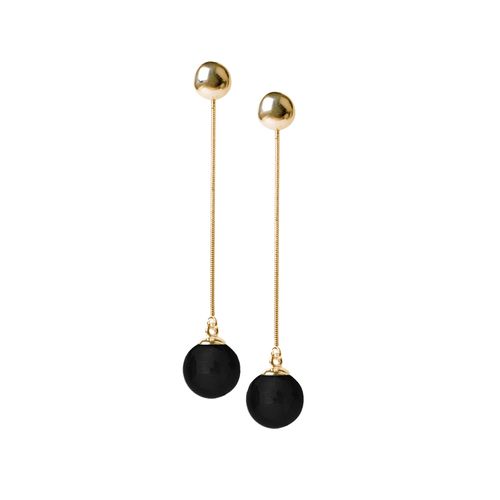 Brinco Longo Chanel - Ônix - Coleção Lady Banho: Folheado a Ouro