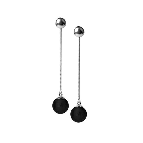Brinco Longo Chanel - Ônix - Coleção Lady Banho: Ródio Negro