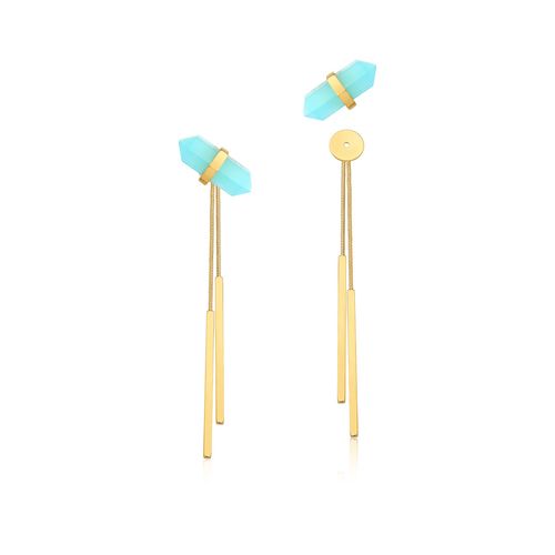 Brinco Petit Pierre - Ágata Azul - Coleção Acquarella Banho: Folheado a Ouro