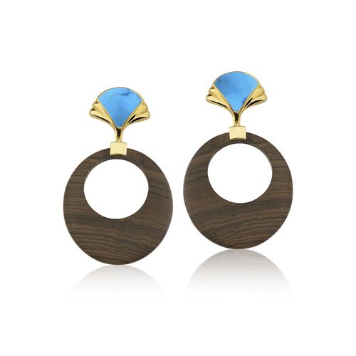 Brinco Retrô - Turquesa - Coleção Navajo Banho: Folheado a Ouro