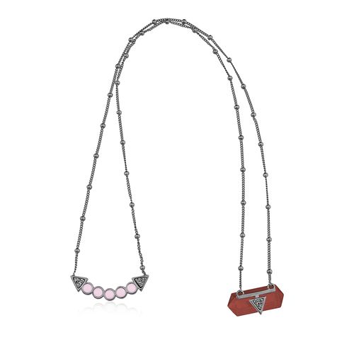 Colar Santa Clara - Feldspato Vermelho, Quartzo Rosa e Drusa Metalizada - Coleção Califórnia Dreamin Banho: Ródio Negro