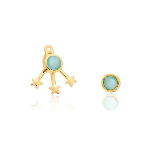 Brinco Stardust - Ágata Azul - Coleção Lolinha Dream Banho: Folheado a Ouro