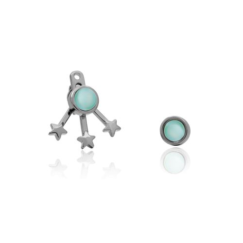 Brinco Stardust - Ágata Azul - Coleção Lolinha Dream Banho: Ródio Negro
