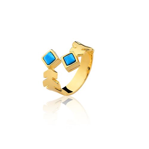 Anel Hippie - Haulita Turquesa - Coleção Boho Tropical Banho: Folheado a Ouro