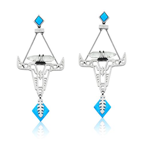 Brinco Bull - Cristal e Turquesa - Coleção Boho Tropical Banho: Folheado a Prata
