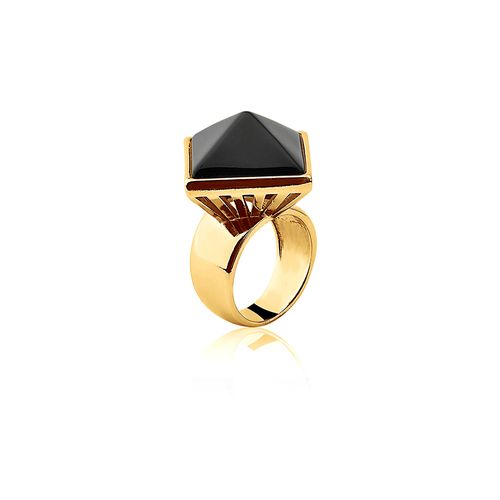 Anel Galaxy - Onix - Coleção Geometric Banho: Folheado a Ouro