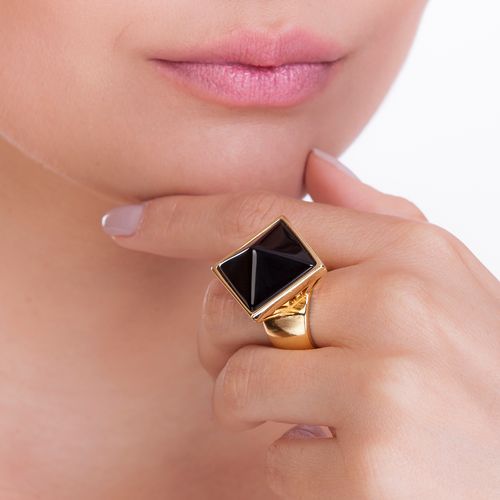 Anel Galaxy - Onix - Coleção Geometric Banho: Folheado a Ouro